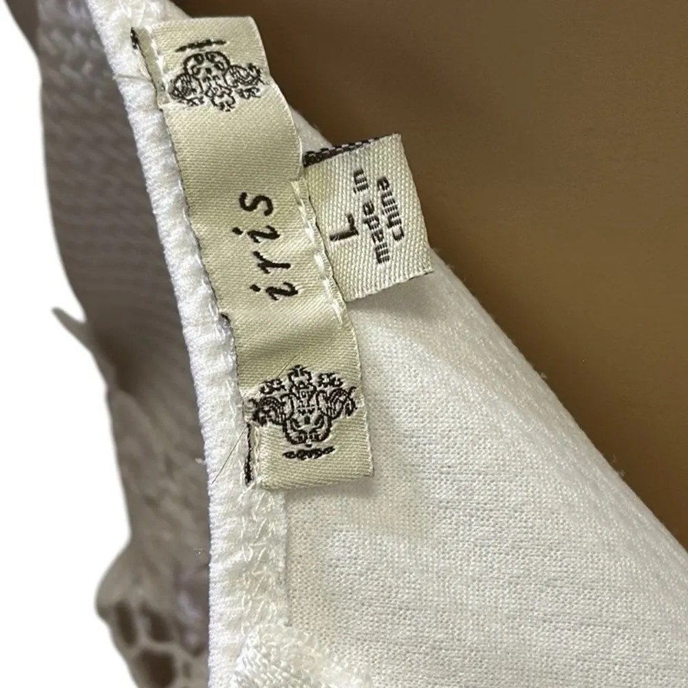 Iris White Textured Crochet Lace Cutout Midsection Spaghetti Strap Dress Large - Image 7