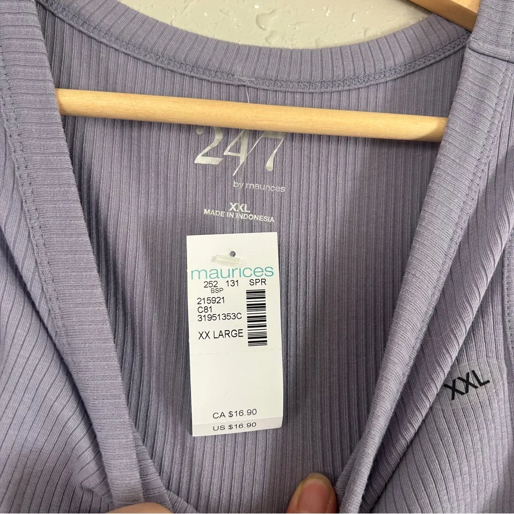 🦋 NWT Maurices Lavender Ribbed Tank Top Purple Casual Stretch Comfy XXL - Image 3