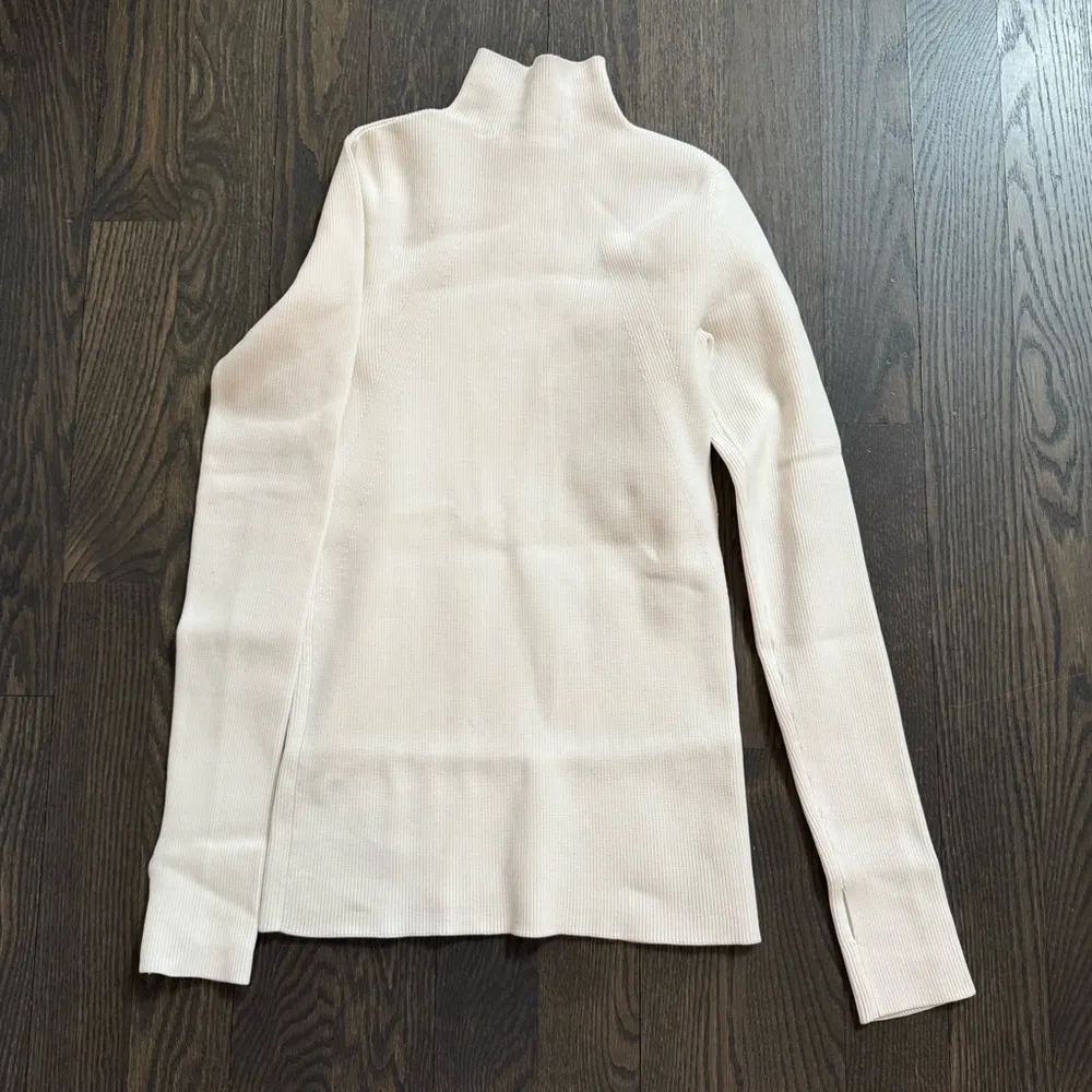 Cream Ribbed White Mock Neck Sweater - Image 4