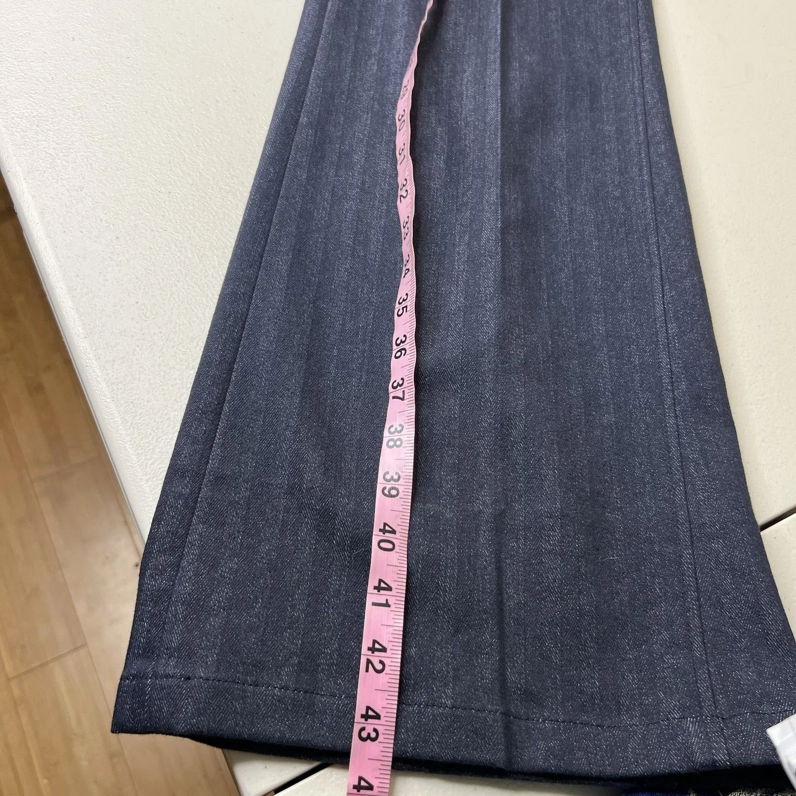 Etcetera Flare Jeans Womens 10 Pinstripe Side Buckle Stretch Pleat Y2k Retro 34” - Image 9