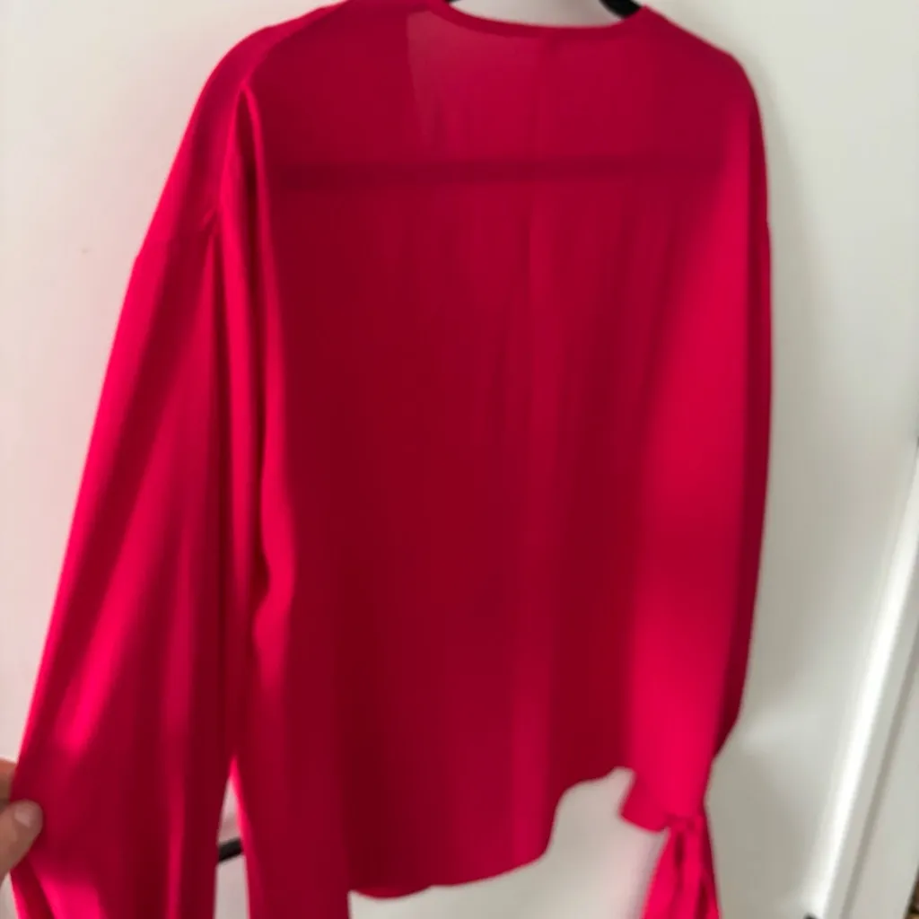 Mango Red Button-Front Blouse with Tie Cuffs | Size 6 | Romantic Feminine - Image 5