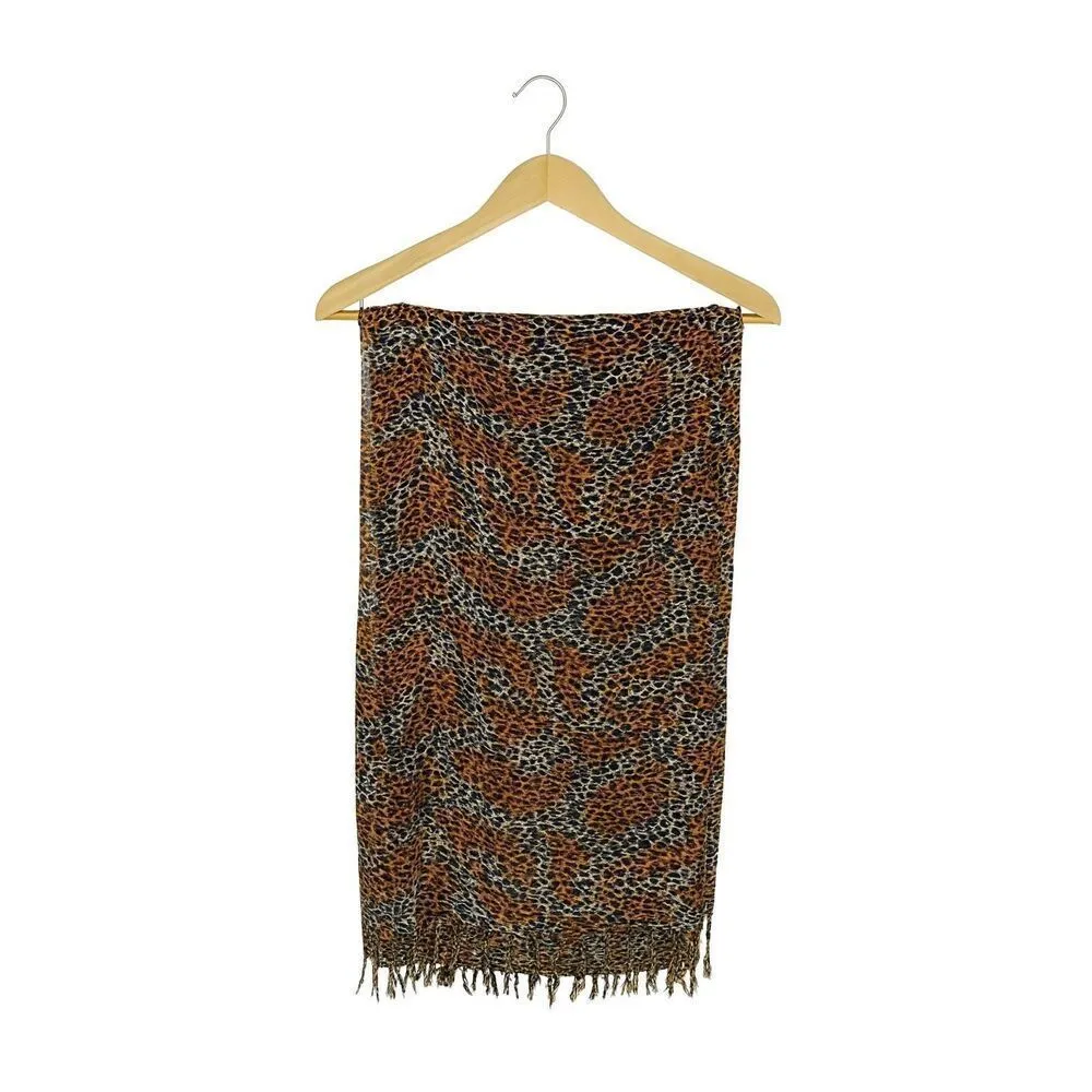 Leopard Print Oversized Scarf | Animal Print Fringe Wrap Tan - Image 2