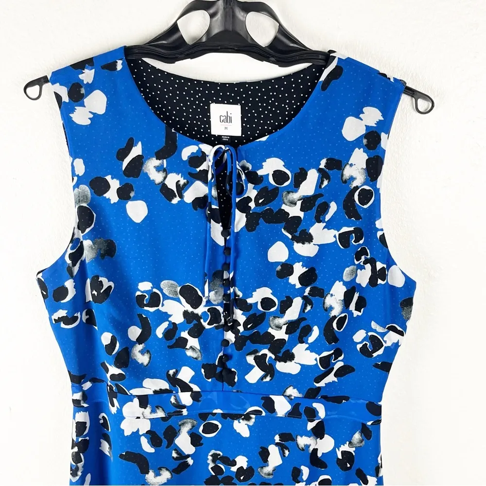 CABI Untamed Electric Blue Floral Handkerchief Hem Polka Dot Lined Dress Medium - Image 13