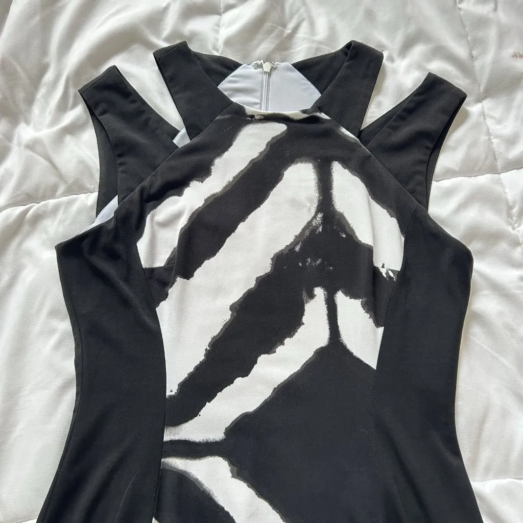 Cache Dress Womens 10 Black White Contrast Midi Sheath Sleeveless Business Y2K - Image 2
