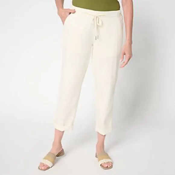 Liverpool Los Angeles Cream/White Los Angeles Rascal Tie Front Cuffed Pant NWT - Image 3