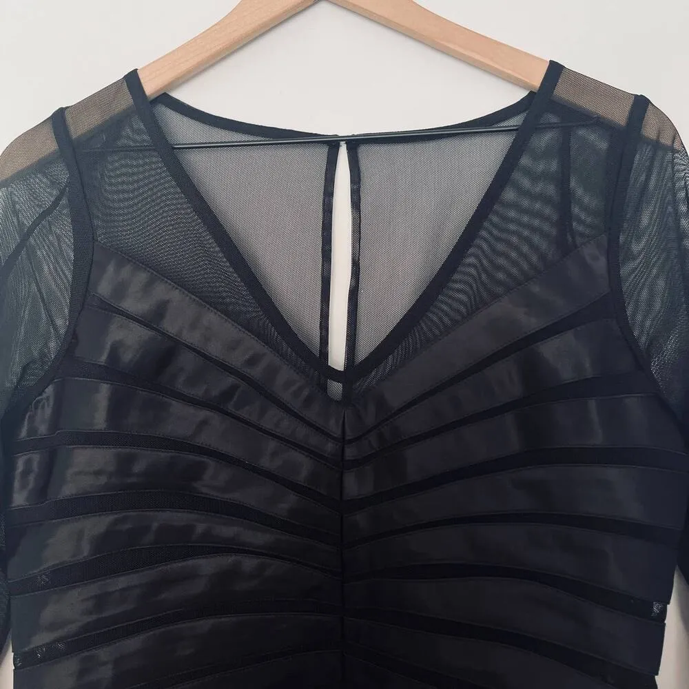 Vintage Dressbarn Women's Black Ribbed 90s Goth V-neck Corset Style Blouse sz 10 - Image 2