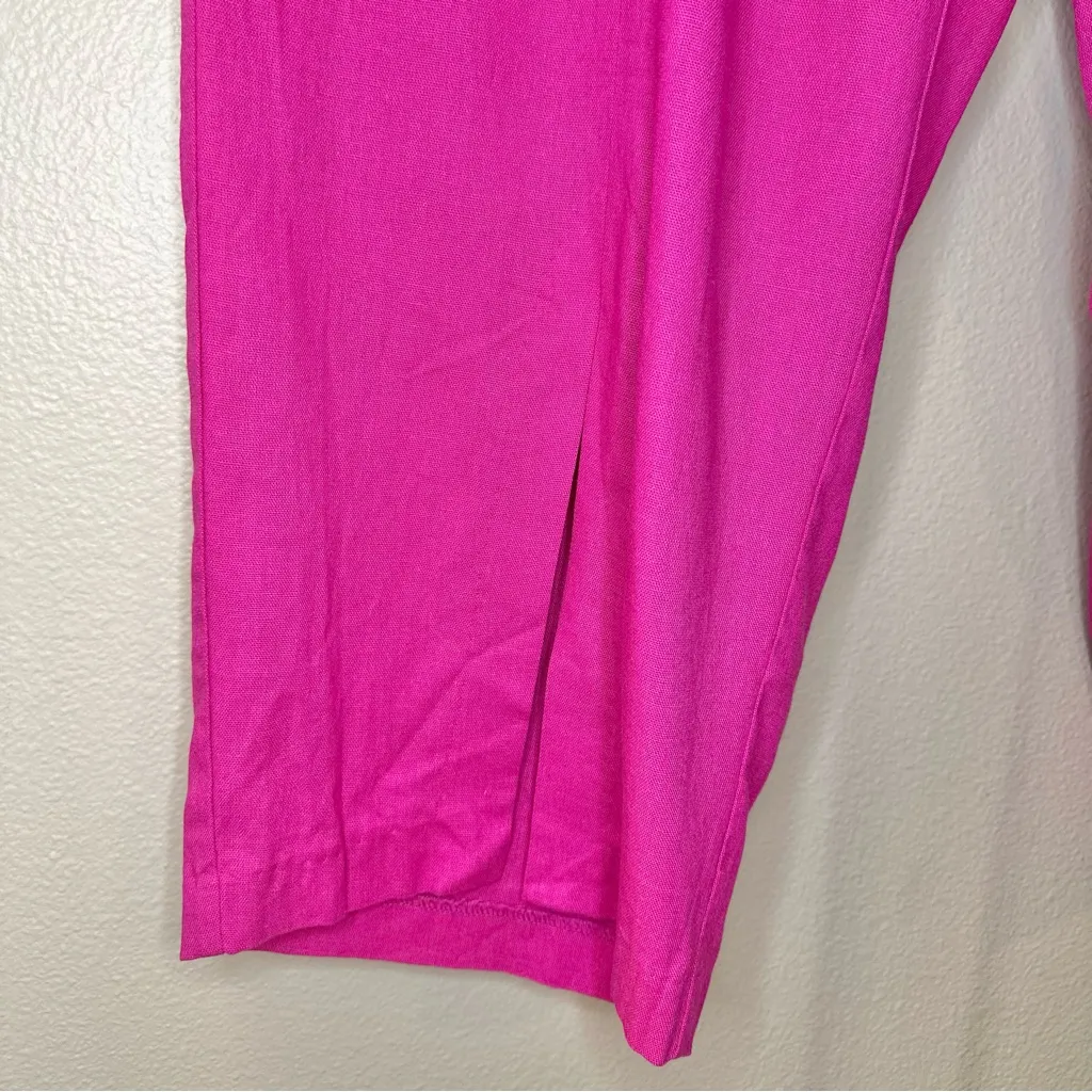 NWT Eloquii Vibrant Very Berry Pink Split Front Cropped Linen Blend Pants - Image 5