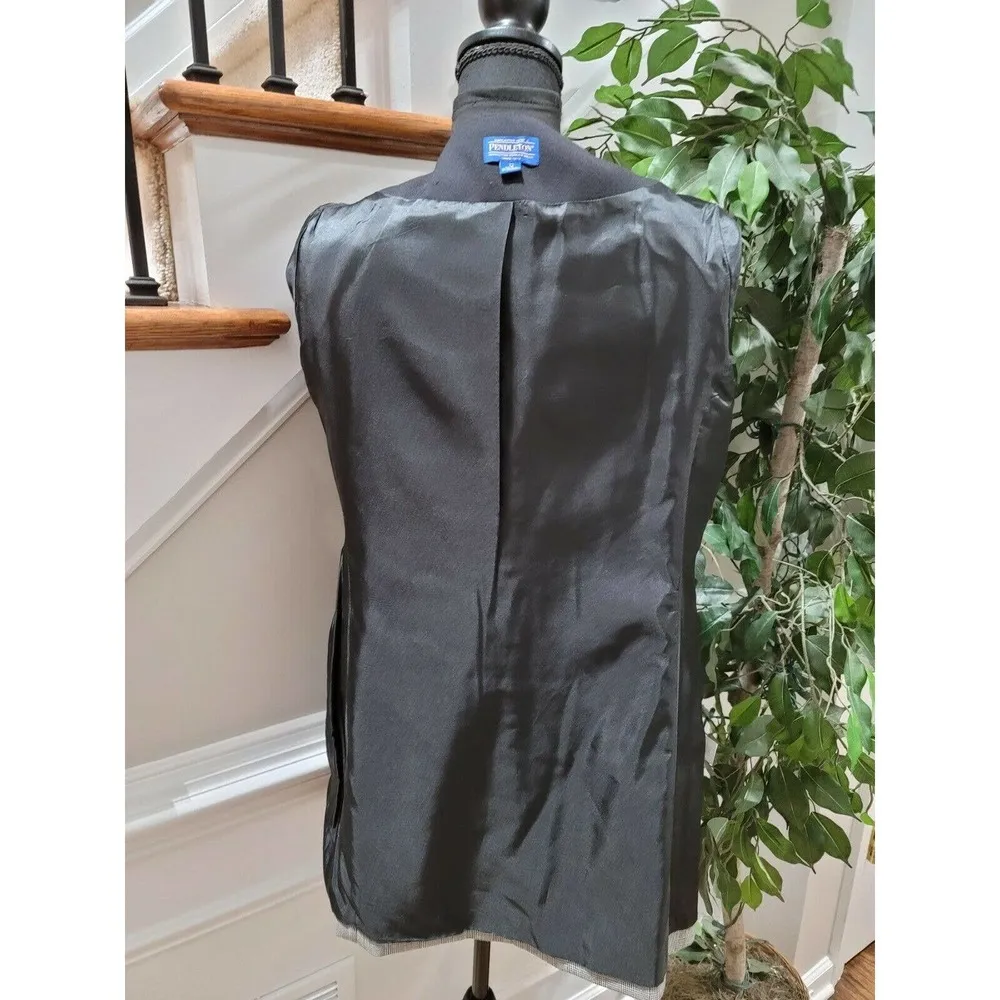 Pendleton Women's Gray plaid 100% Wool Open Front Fitted Long Coat Size 12 - Image 7