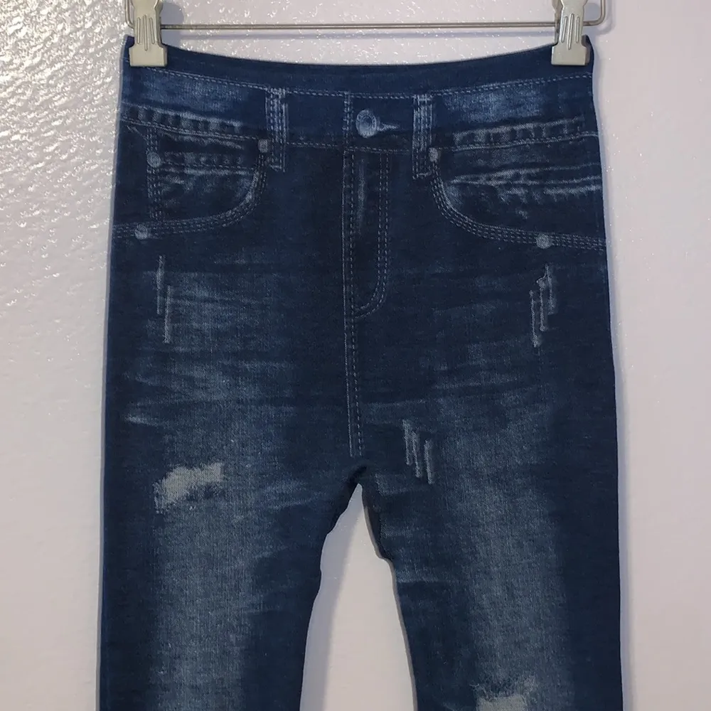 Soho Girls  one size faux distressed faux denim casual leggings - Image 2