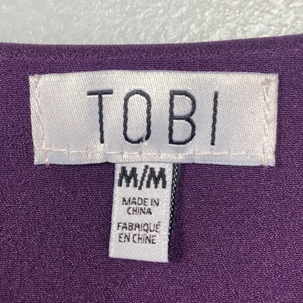 Tobi Purple Boho Peasant Tunic Top Lace Trim Tie Neck Long Sleeve Fall Blouse M - Image 5