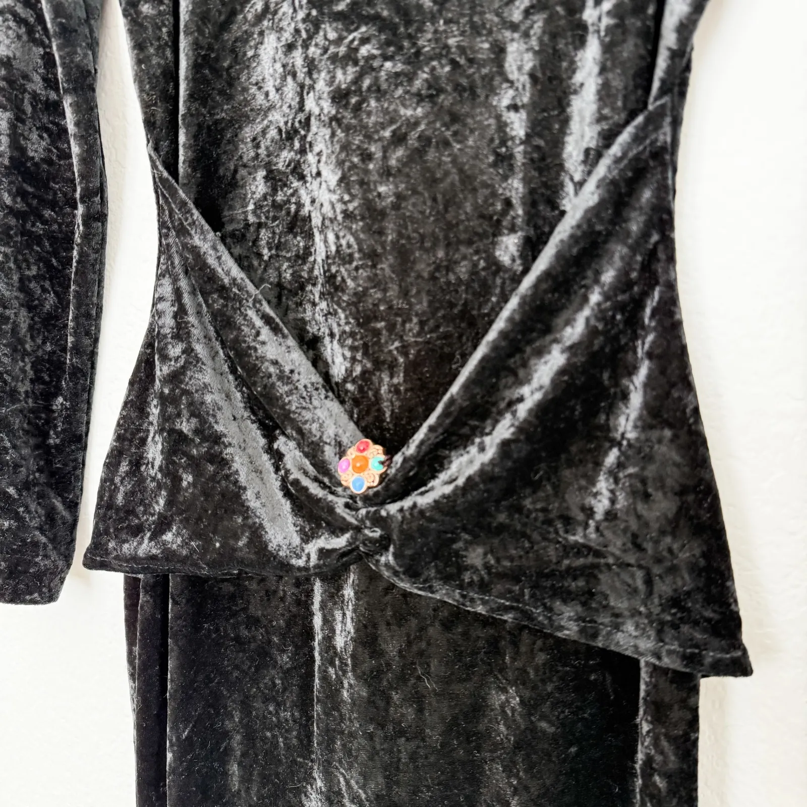 All‎ That Jazz Womens Crushed Velvet Dress Size S Black Jewel Accent Vamp Goth - Image 4
