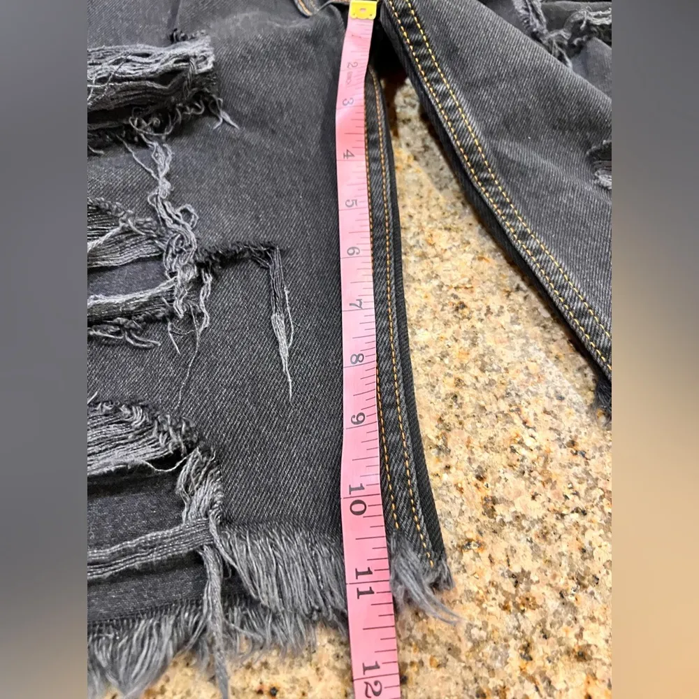 One Teaspoon Truckers Mid Waist Long-Length Relaxed Denim Shorts - Black, Size 4 - Image 6