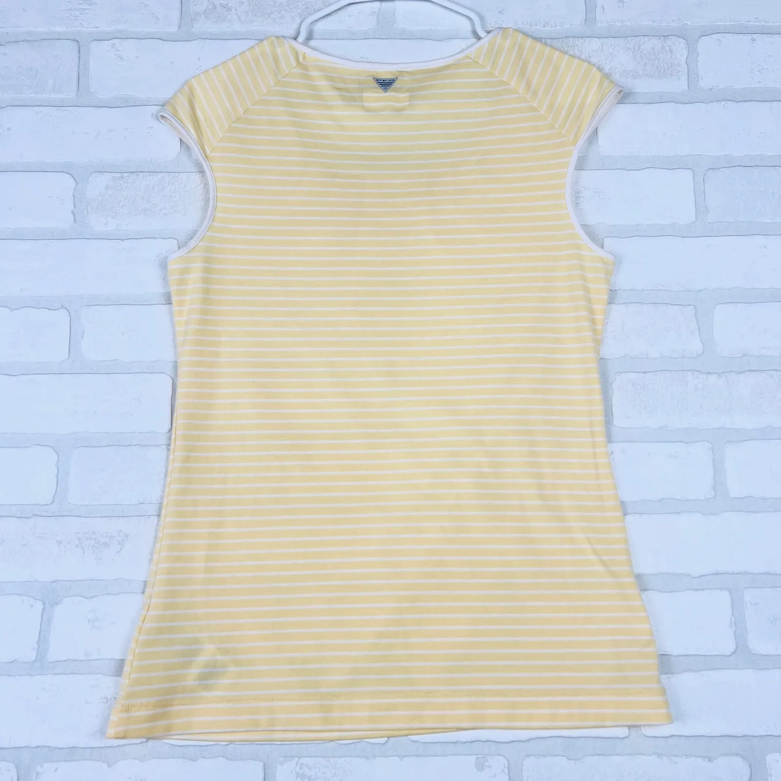 Columbia PFG Fishing Gear Omni Wick Sleeveless Top‎ Striped Yellow White Medium - Image 14