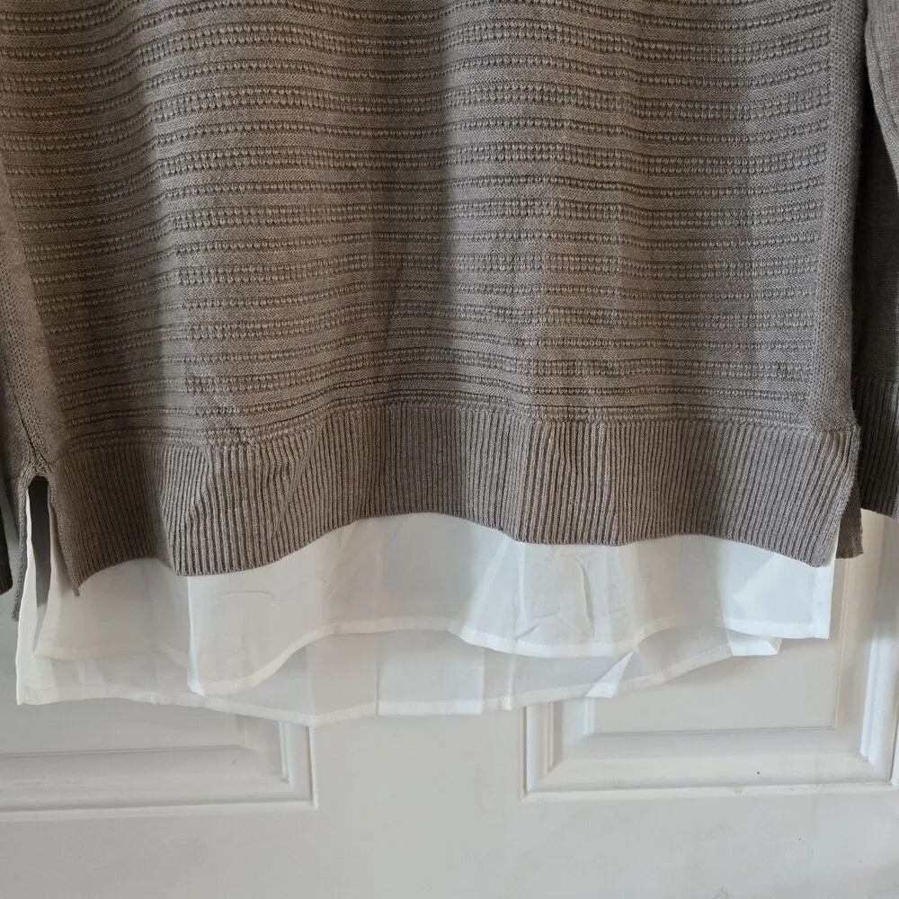 Hilary Radley Womens Medium Long Sleeve V-Neck Sweater Heather Mocha Layered Loo - Image 5