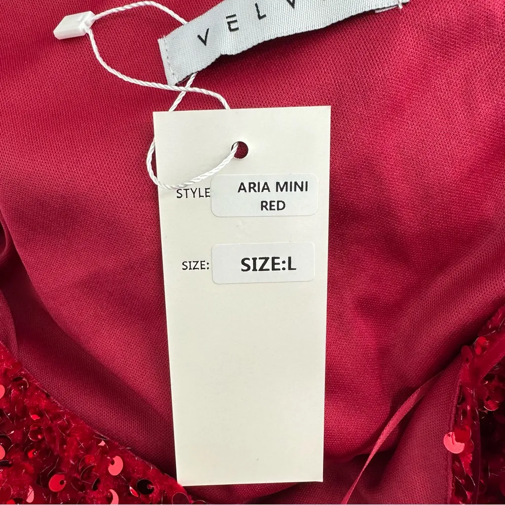 Velvi Aria One Shoulder Sequin Mini Dress in Red size Large Bodycon NWT - Image 11
