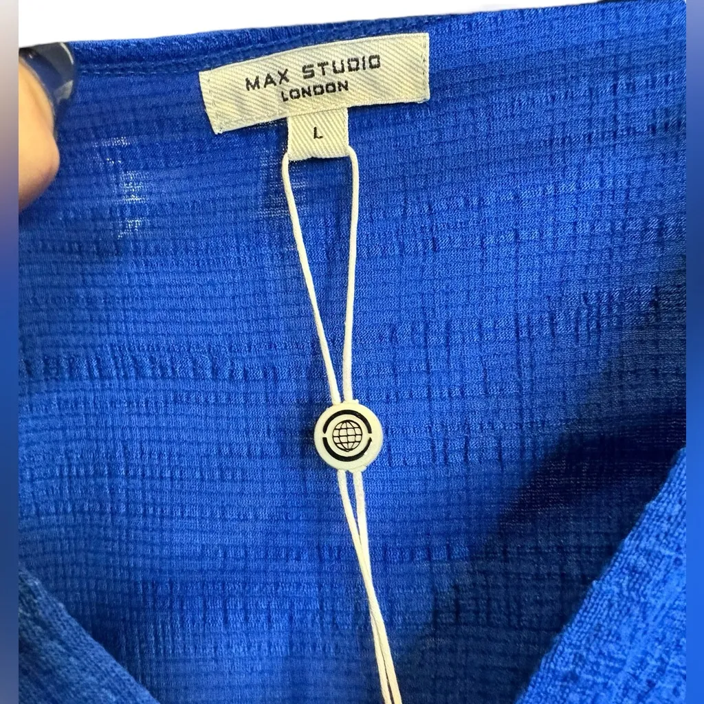 Max Studio Royal Blue Gathered V-Neck Blouse - Image 2