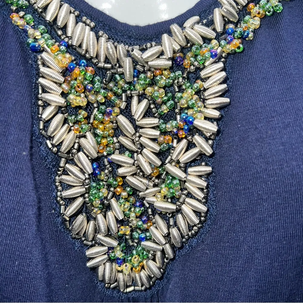 Olivia Sky Jeweled Neck Swing Extra Long Tank Top in Navy blue Size 2X - Image 2