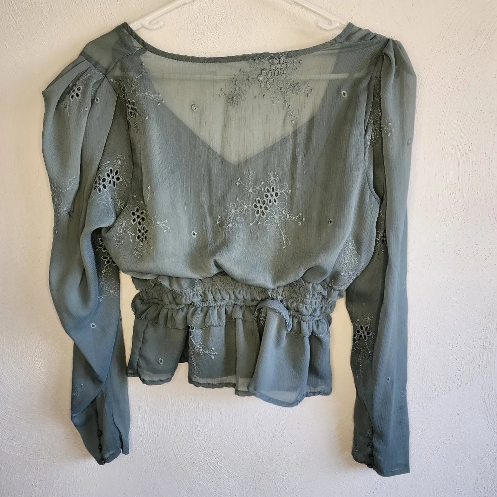 ASTR The Label Cinched Waist Long Sleeve Top Sage Green - Image 6