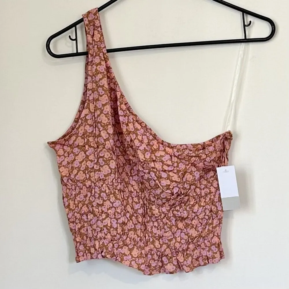 NWT BP by Nordstrom Floral One Shoulder Crop Top in Pink Allison - M - Image 2