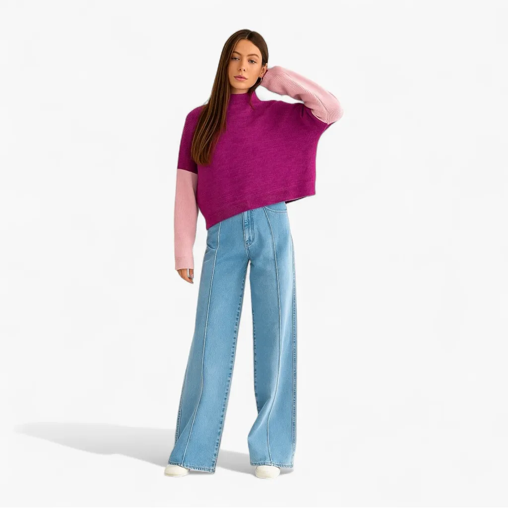 LeLis Colorblock Cowl Sweater Size L - Image 2