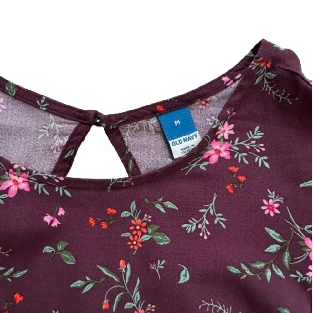 Old Navy Maxi Dress Purple Plum Floral Short Puff Sleeve Shift Dress Medium NEW - Image 3