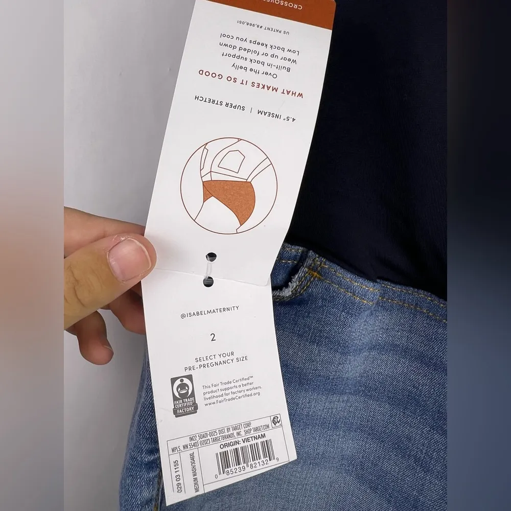 Isabel Maternity Mid Short Denim Jean Shorts Blue Raw Hem Crossover Panel Size 2 - Image 5