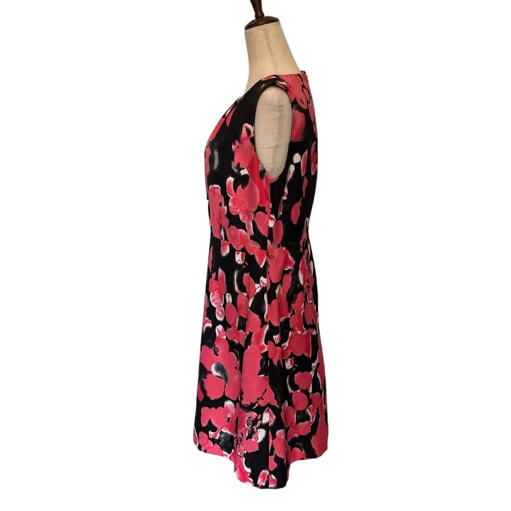 Nipon Boutique FitNFlare Women Dress Sz 8 Pink Floral Sleeveless Career Cocktail Black - Image 5
