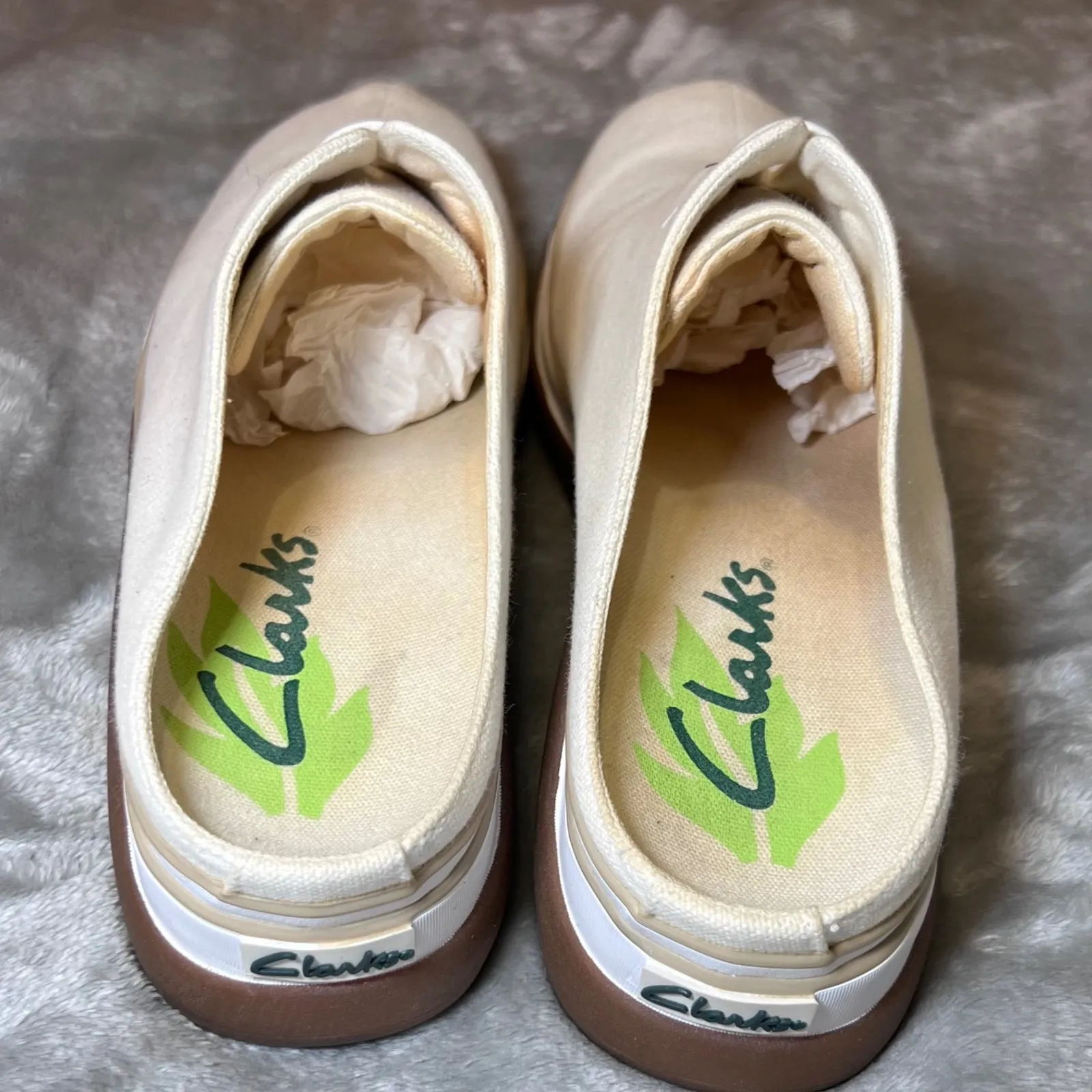 Clarks Canvas Mule Clogs Womens 9M Off White Casual Comfort Slip On Shoes - Image 6