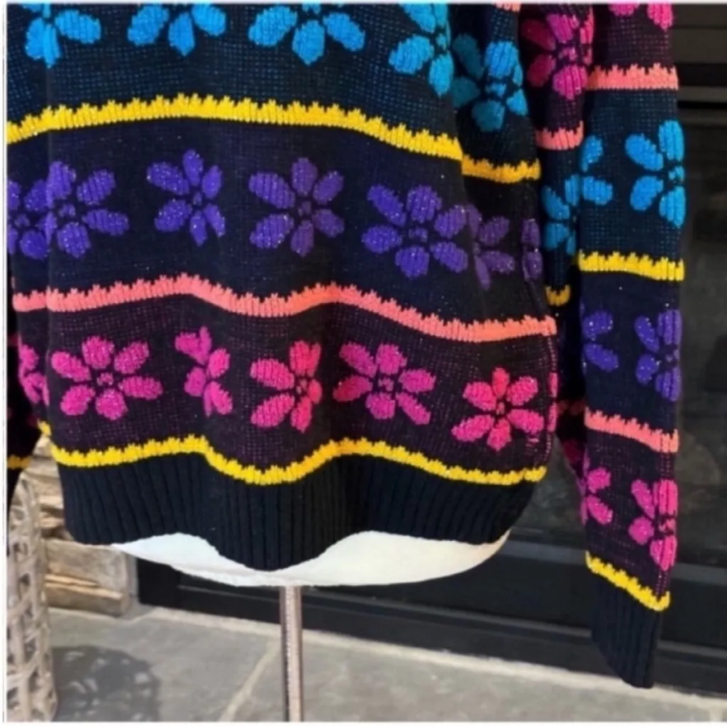Vintage Floral Stripe Sweater in Pink, Blue, and Yellow Pink Size undefined - Image 7