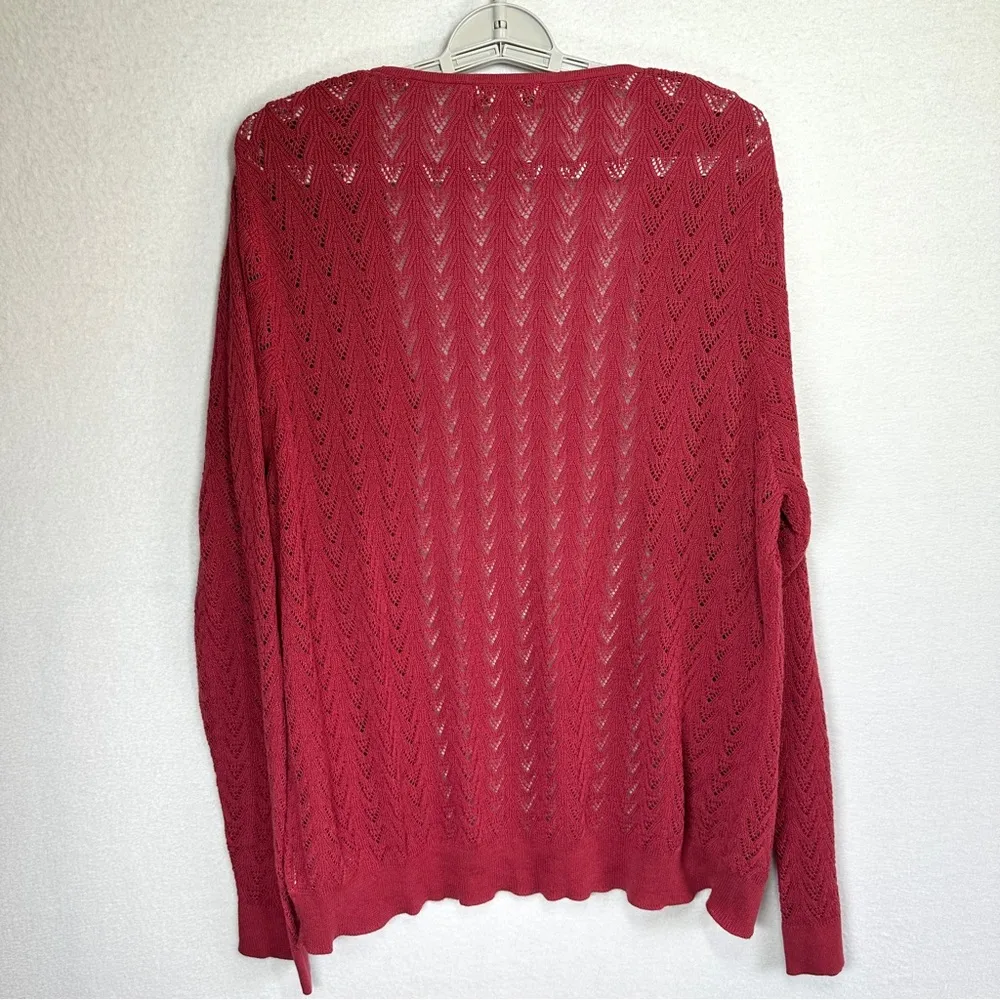 Eddie Bauer Cardigan Sweater Women's XLT XL Tall Burgundy Buttons Open Knit - Image 5