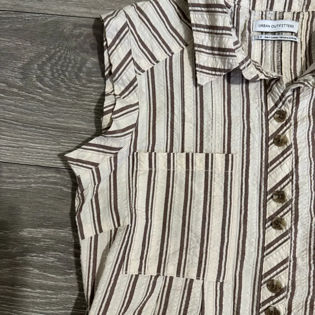 Urban Outfitters Women Romper Boho Brown Stripe Zoey Workwear City Size S Pocket - Image 5