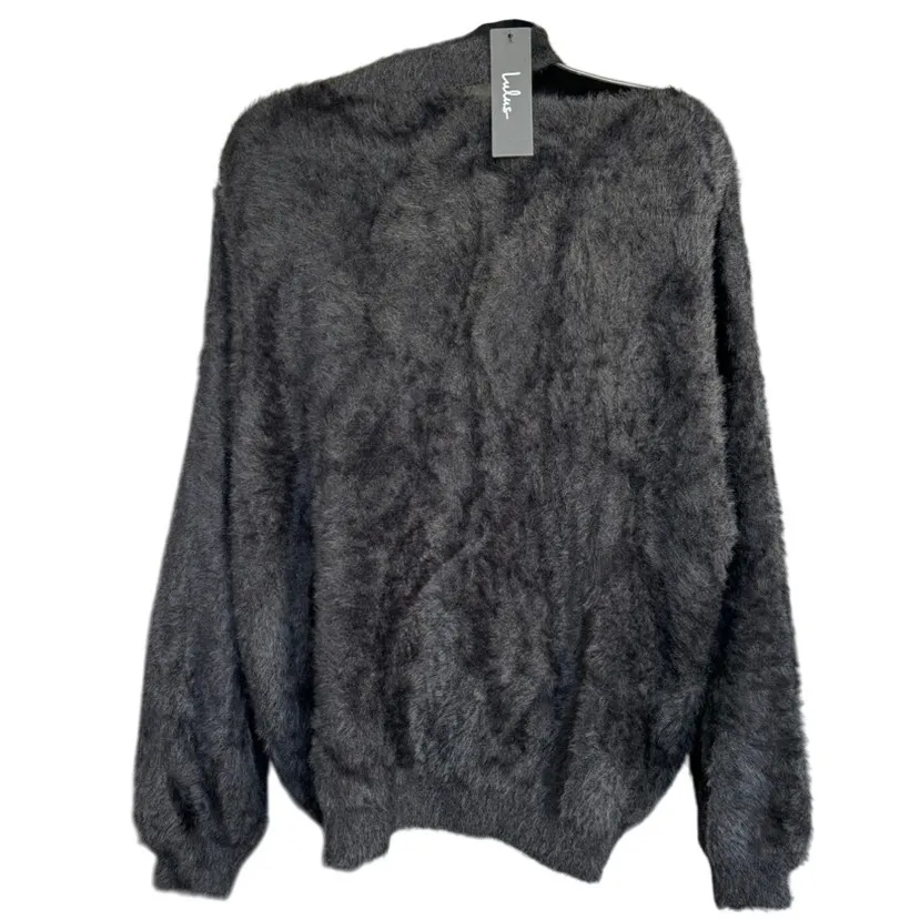 Lulus Faux Fur Sweater Sz M Black‎ Choker Neck Fuzzy Whimsigoth Baddie - Image 3