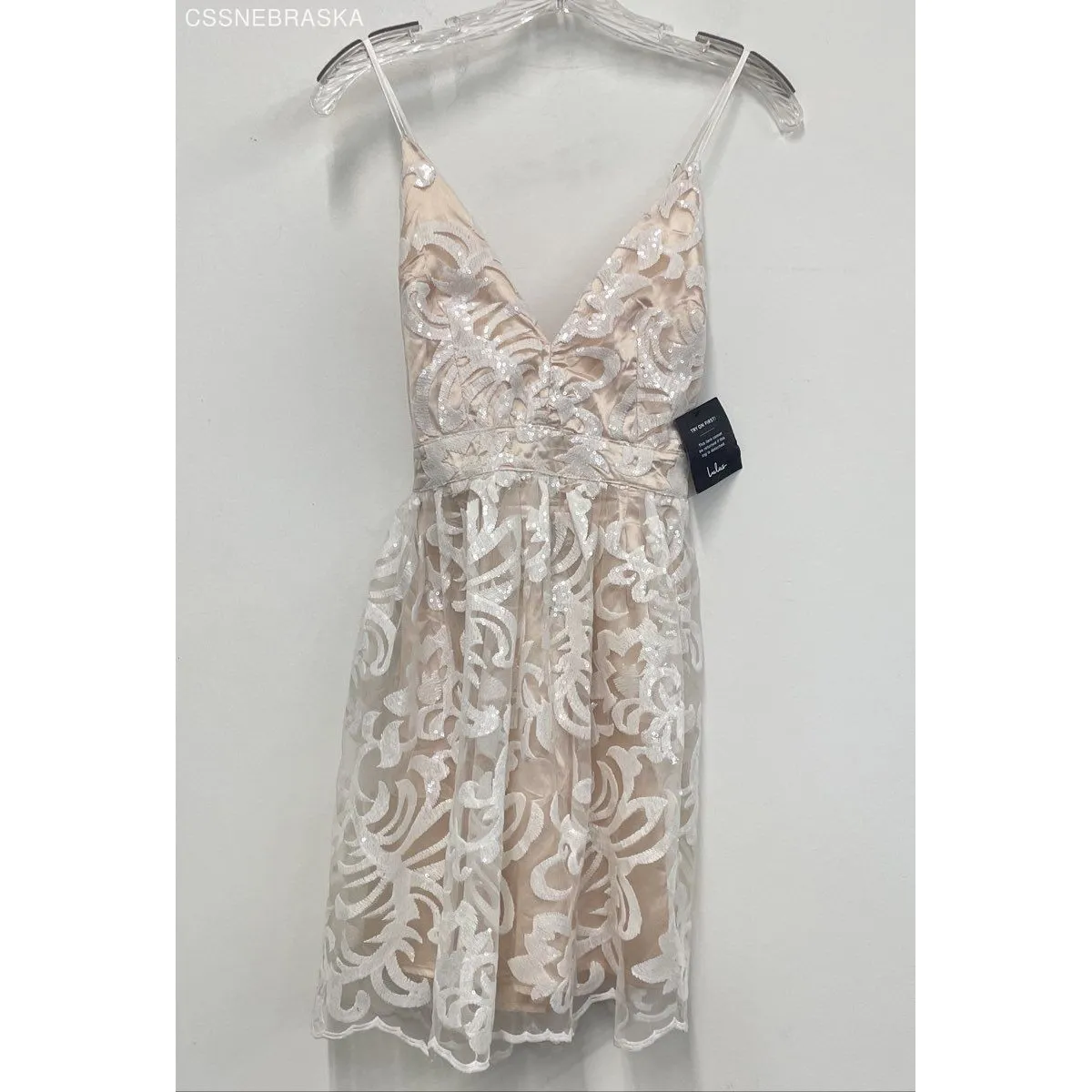 Lulus Beige Sweetest Celebrations Sequin Skater‎ Mini Dress - Size M - Image 3