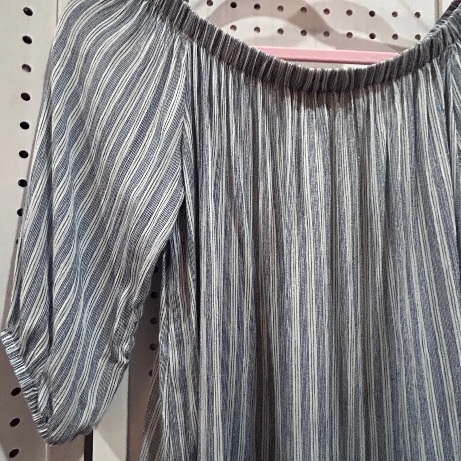 Polly & Esther Off The Shoulder Striped Blouse 3/4 Sleeve Smocked Neckline S - Image 3