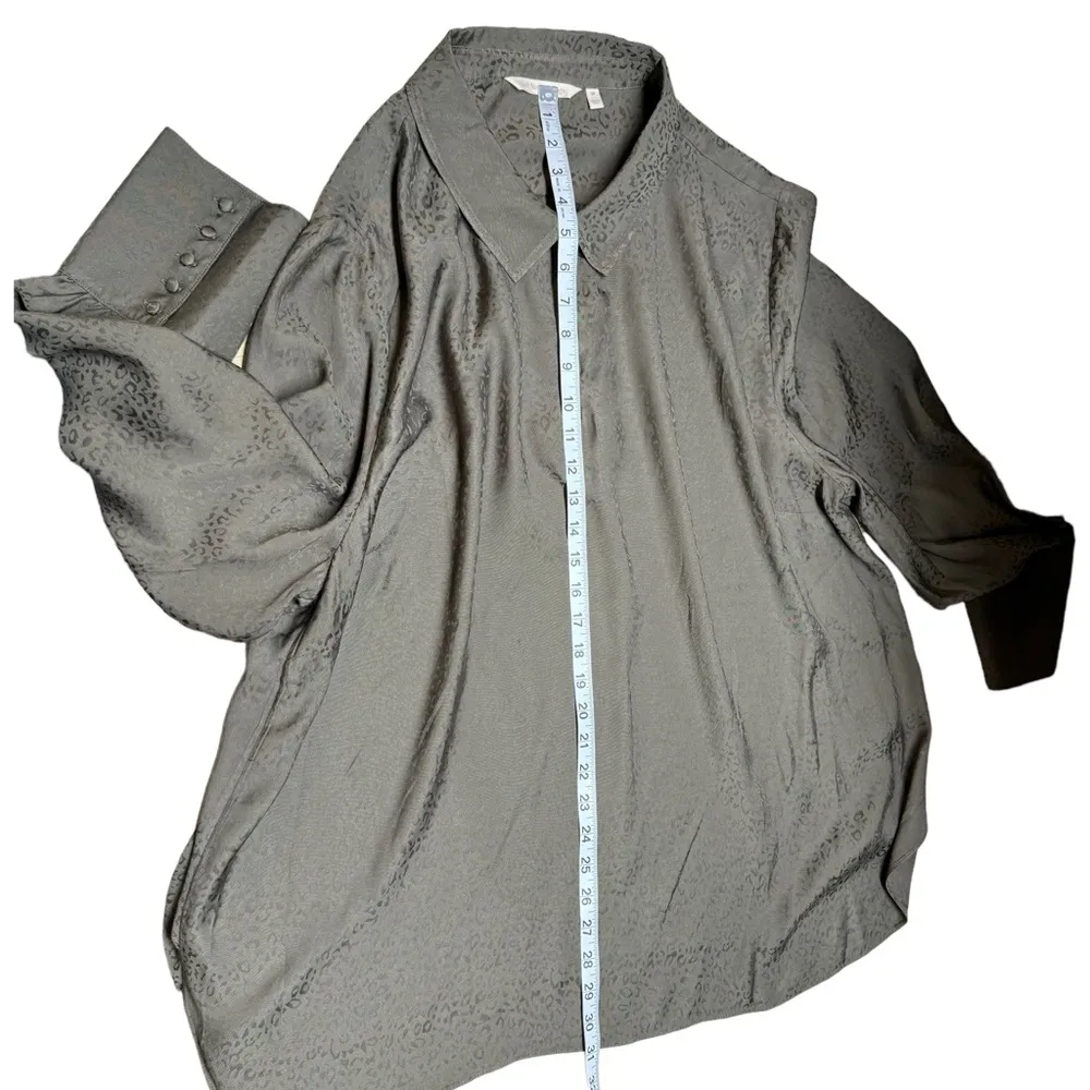 Soft Surroundings Green Jacquard Leopard Print Collared Long Sleeve Shirt Top 3X - Image 11