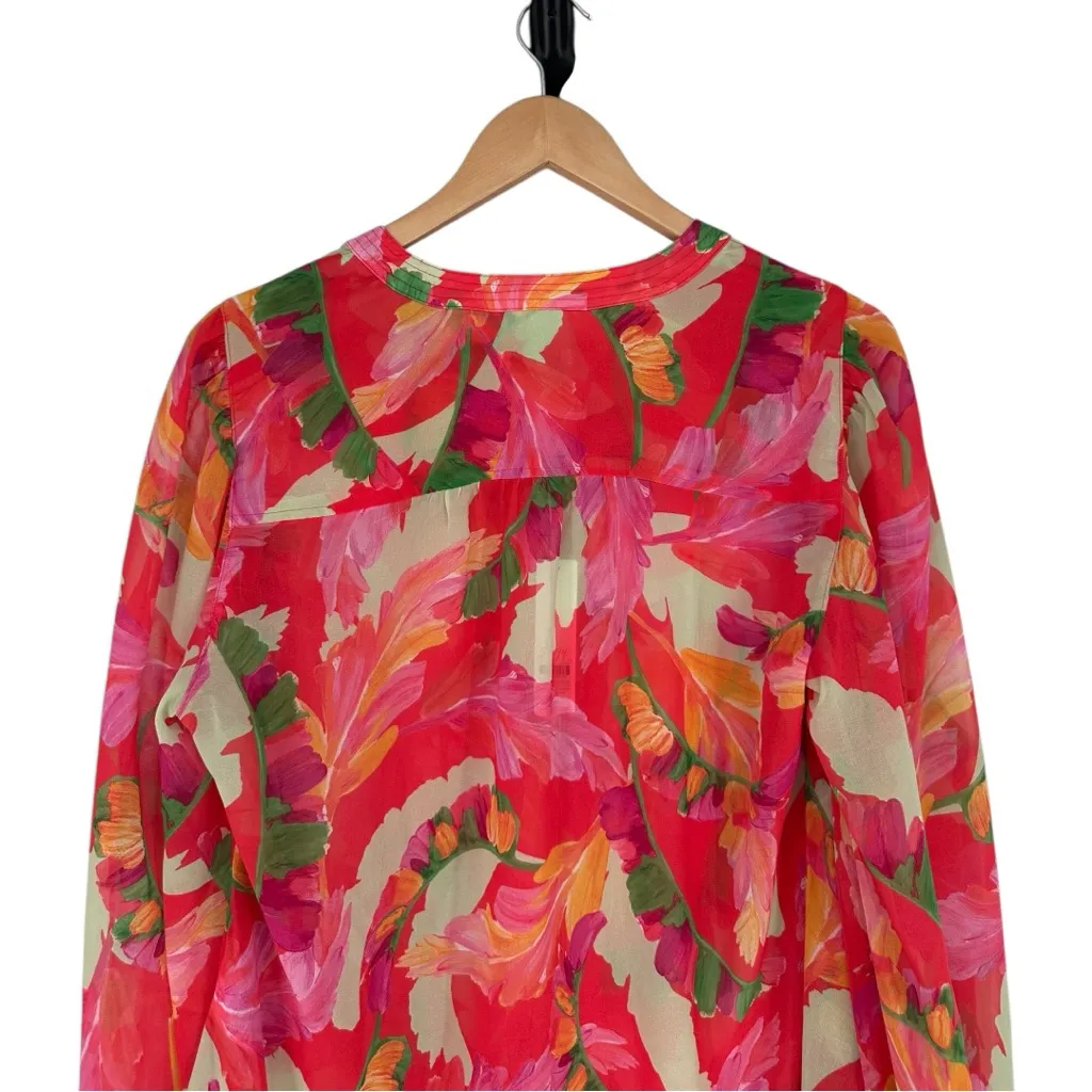 Chicos Georgette Blouse Fiesta Foliage Flame Scarlet size 1/Medium Red Floral - Image 8