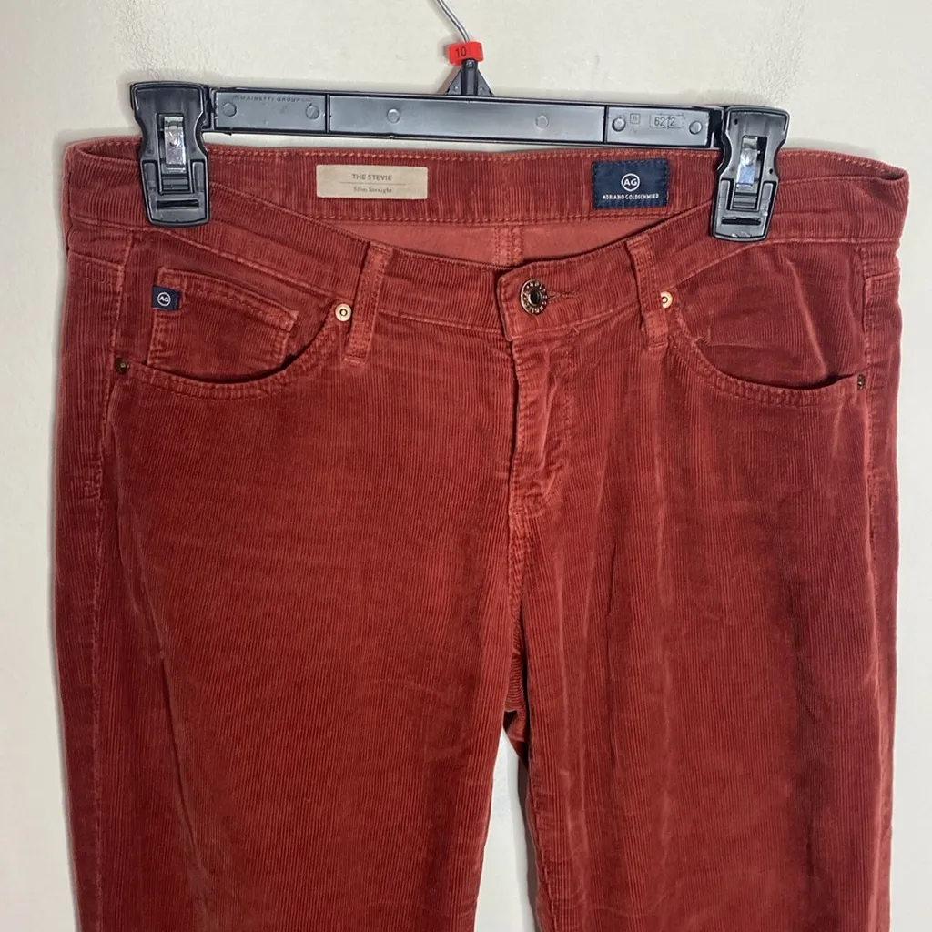 AG Adriano Goldschmied the Stevie slim straight corduroy pants in rust size 27 - Image 4