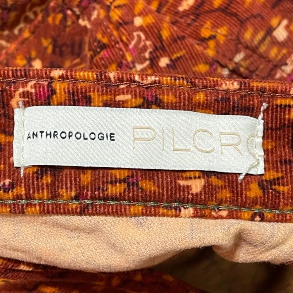 Pilcro Corduroy Skinny Pant High Rise Button Fly Rust Orange Print Size 29 Stret - Image 3