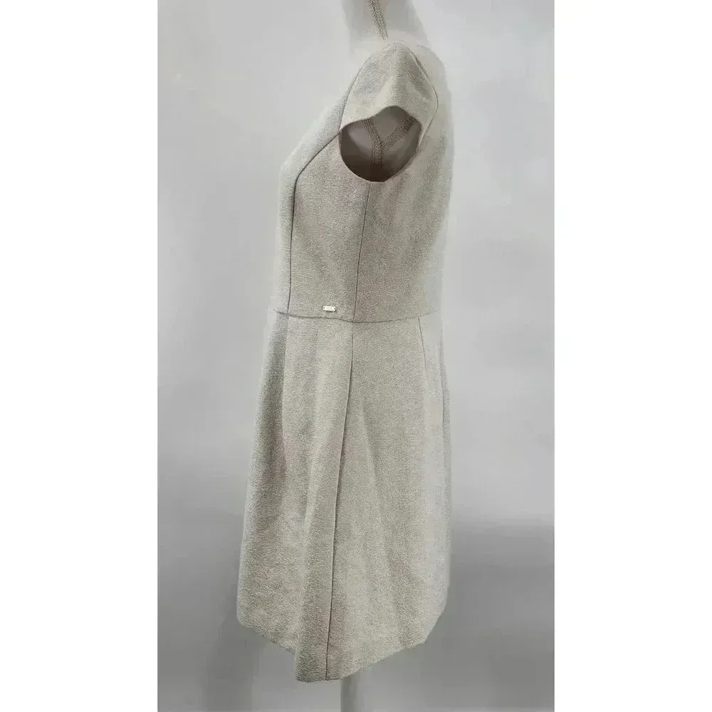 Armani Exchange White Silver Short Sleeve V Neck Flare Flirty Zipper‎ Back Dress - Image 3