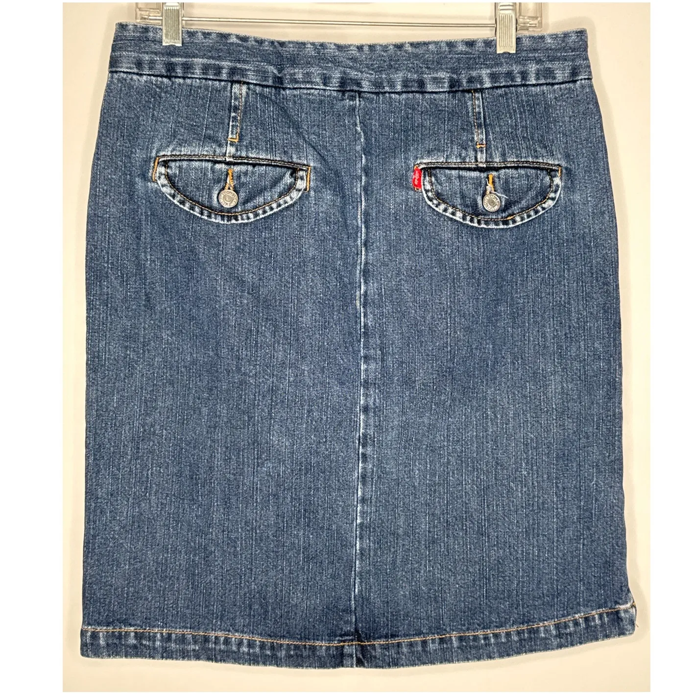 Vintage Levi’s Denim Skirt Superlow Made in USA Y2K zipper slit sides waist 33" - Image 3