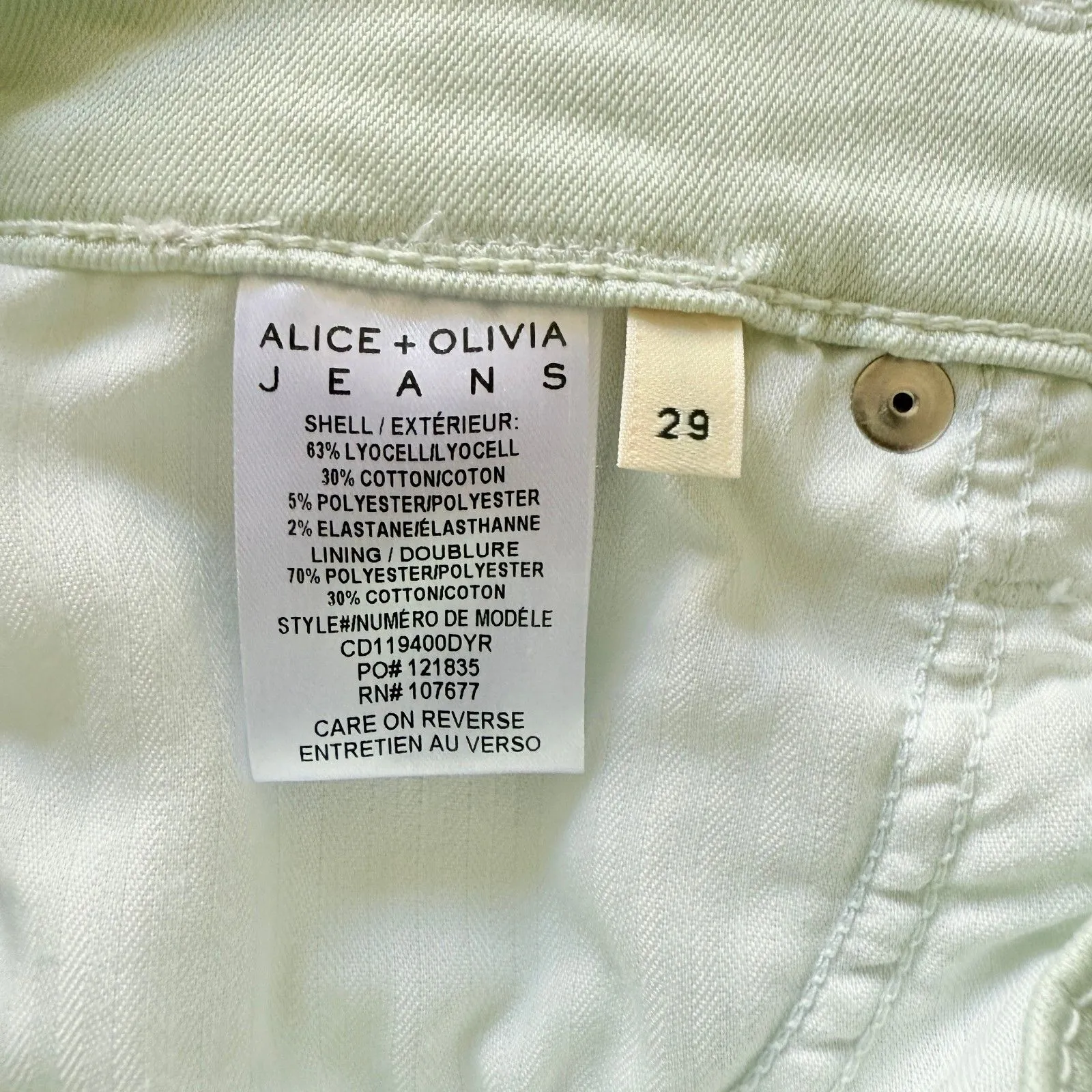 Alice + Olivia Good High Rise Skinny Mint Green Exposed Button Fly Crop Denim 29 - Image 7