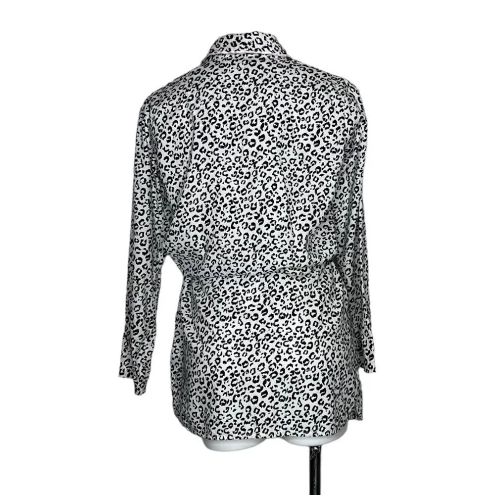 VICTORIAS SECRET WHITE Leopard Print Cotton Robe Anorak Tie Front Size Small - Image 2