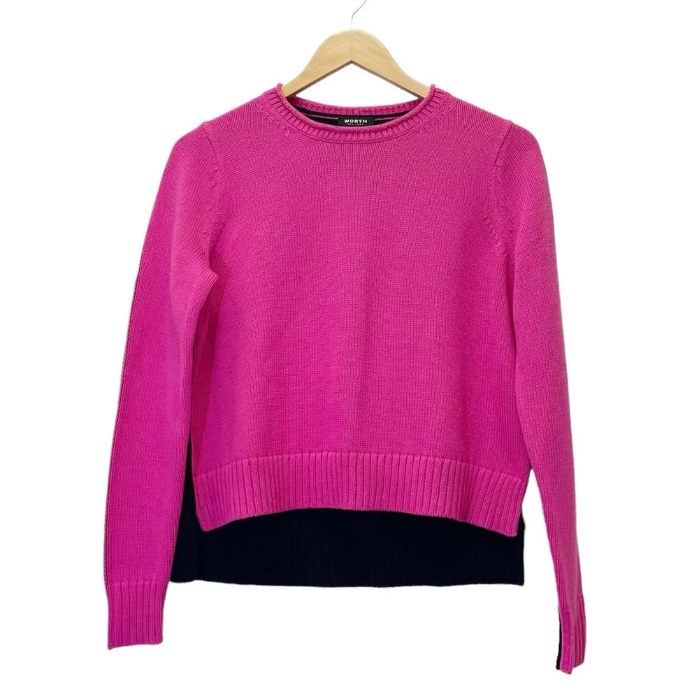 WORTH New York Colorblock Sweater Hot Pink & Black Pullover Size P Petite Small - Image 2