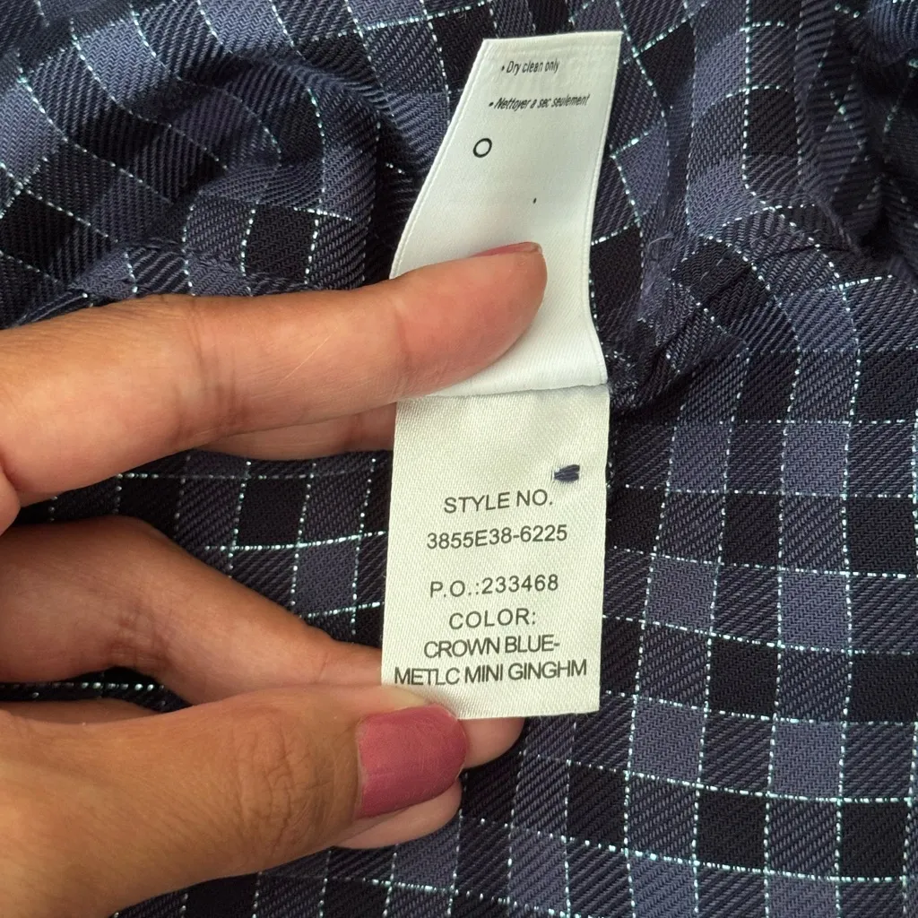 PAIGE Women’s Amalfi Blouse Mettalic Navy Black Plaid Ruffle Long Sleeve Top M - Image 14