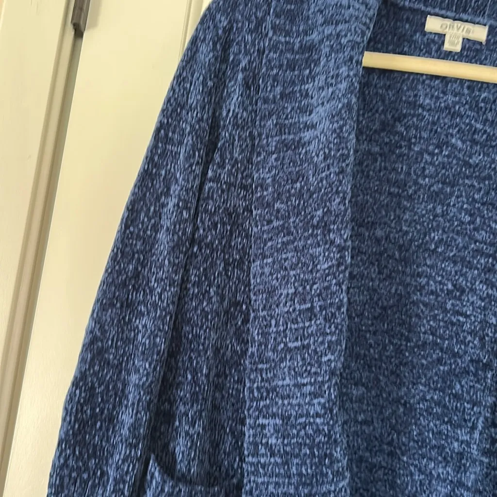 Orvis Chenille Open Front Cardigan Sweater Womens Size XL Royal Blue Cozy Plush - Image 4
