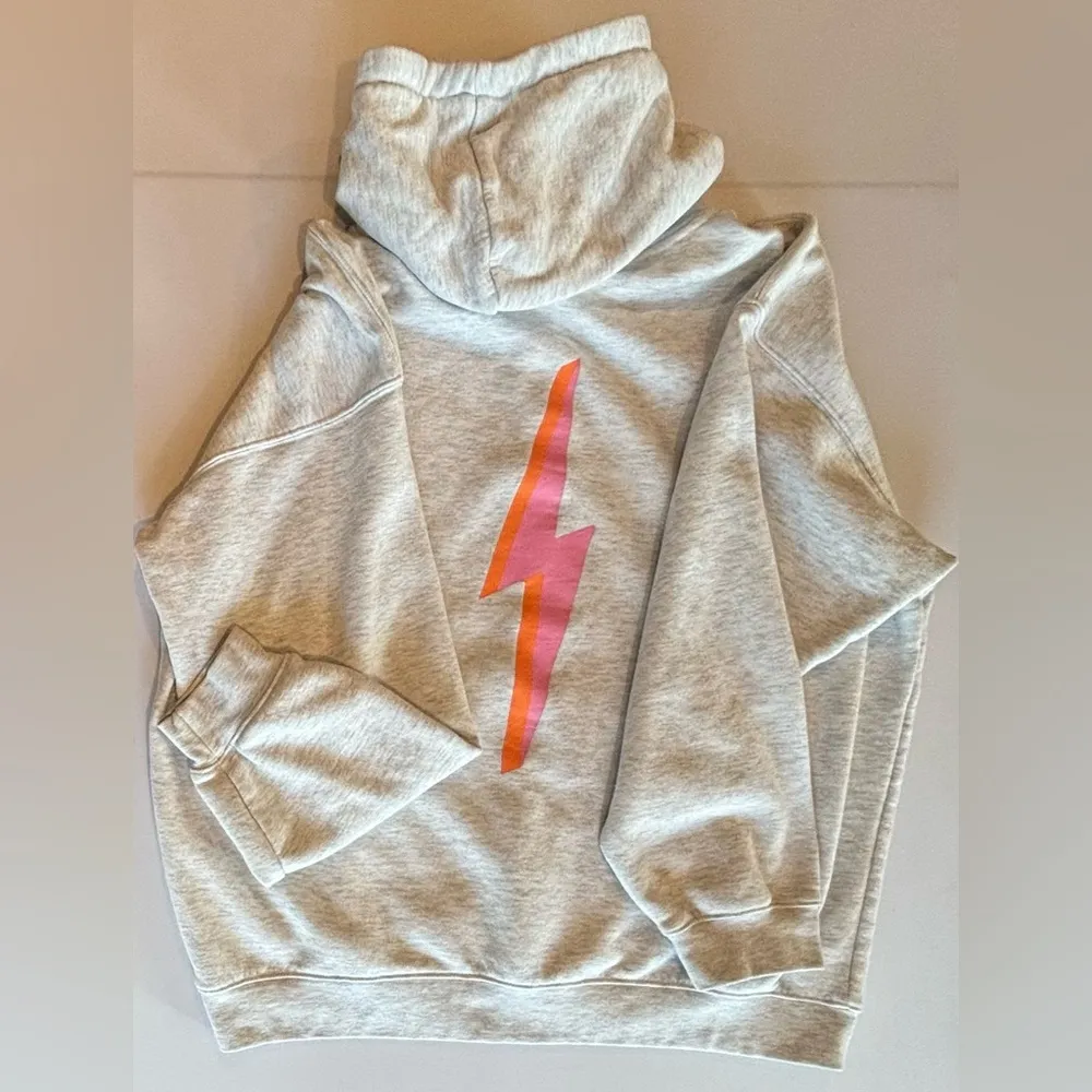 STARFIT Light Grey Oversized Zip Up Hoodie Sweatshirt w/ Lightning Bolt ‎ XL/XXL Pink - Image 2