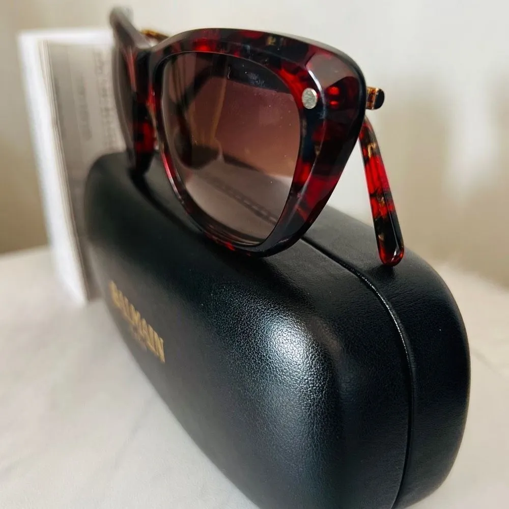 BALMAIN 56mm Modified Cat Eye Sunglasses, Polarized, Designer, Red Tortoise, NWT - Image 8