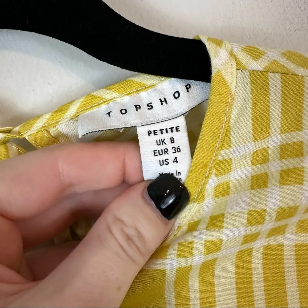 Topshop | Printed Mini Poplin Dress in Yellow Check Plaid Ruffle 4 Petite NWT - Image 6