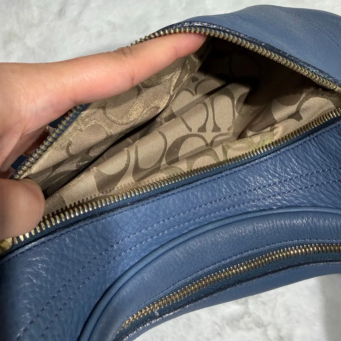 y2k Vintage Coach Hobo Bag 9621 Legacy Milled Blue Leather Ergo Shoulder Bag - Image 4