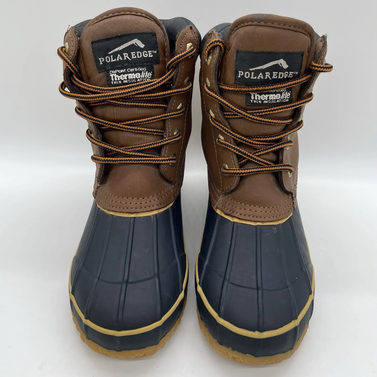 Polar Edge Womens 6 Duck Boots Laced Navy Tan Upper Thermolite Insulation Steel Blue - Image 3